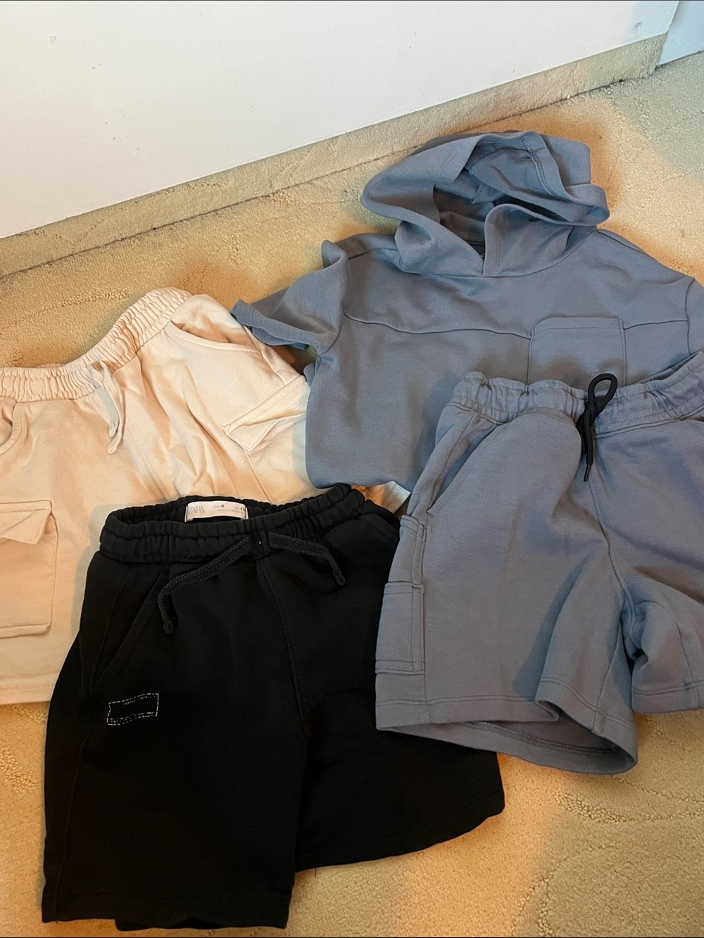 Zara Kids Shorts Trio in Black, Light Beige, and Slate Blue